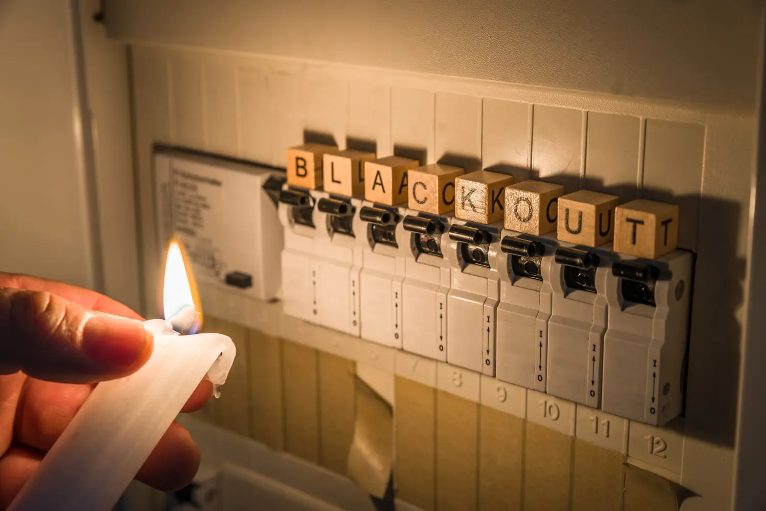 Sicherungskasten in einem Verteilerkasten während eines Stromausfalls